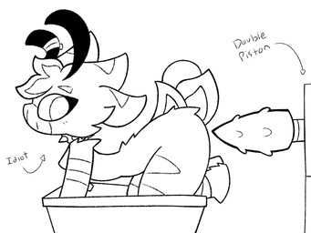 anthro arched_back big_butt big_dildo big_penis butt collar dildo female genitals mask penile_spines penis sex_toy silly solo thick_thighs sotu microsoft minecraft mojang xbox_game_studios ivy_(sotu) alien 4:3 monochrome