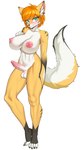 anthro areola balls big_breasts blush breasts ear_tuft embarrassed erection fur genitals green_eyes gynomorph hair inner_ear_fluff intersex looking_at_viewer nipples nude orange_body orange_fur orange_hair penis pink_areola pink_nipples short_hair simple_background solo tail tuft vein veiny_penis weelzelu reena_(gazer90) canid canine fox mammal absurd_res hi_res