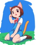 :3 acting_like_a_cat alternate_species anthro brown_hair cat_paws cat_tail clothed clothing daww female footwear grass hair handpaw humanoidized kemono legwear looking_at_viewer paws pink_nose plant ribbons school_uniform short_hair sitting socks solo tail uniform wariza whiskers white_clothing white_footwear white_legwear white_socks young young_anthro young_female ringoman ghibli the_cat_returns haru_yoshioka felid humanoid mammal digital_drawing_(artwork) digital_media_(artwork)