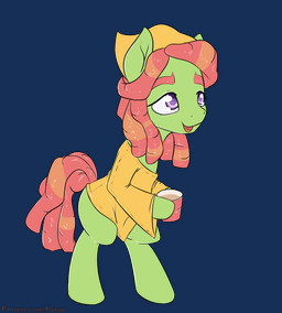 biped clothed clothing container cup dreadlocks female feral hair holding_container holding_cup holding_object long_hair multicolored_hair open_mouth purple_eyes simple_background solo text transparent_background two_tone_hair alasou friendship_is_magic hasbro my_little_pony tree_hugger_(mlp) earth_pony equid equine horse mammal pony 2016 alpha_channel hi_res url