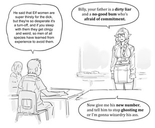 age_difference braided_hair breasts classroom clothed clothing dialogue eyewear female glasses hair male not_furry older_female school text younger_male baalbuddy elf humanoid english_text hi_res monochrome