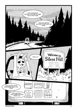 anthro dialogue driving evergreen_tree forest grass male pine_tree plant road road_sign short_tail sign solo tail text toy_car tree redic-nomad carl's_jr. denny's konami mcdonald's silent_hill subway_(restaurant) taco_bell dumbwhore_(redic-nomad) lagomorph leporid mammal rabbit 2024 black_and_white comic english_text hi_res monochrome signature