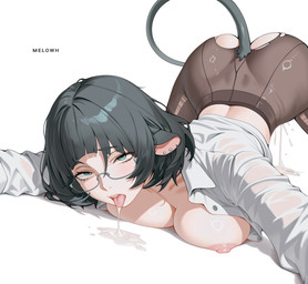 after_sex anthro areola big_breasts black_ears black_hair black_tail blush bodily_fluids breasts brown_clothing brown_leggings brown_legwear clothing cum cum_from_mouth cum_from_vagina cum_in_mouth cum_in_vagina cum_inside cum_on_ground cum_puddle cum_string ear_piercing eyewear female floppy_ears genital_fluids glasses green_eyes hair leggings legwear looking_at_viewer low-angle_view nipples open_mouth piercing pink_inner_ear shirt short_hair solo tail tongue tongue_out topwear torn_clothing torn_leggings torn_legwear white_clothing white_shirt white_topwear melowh mihoyo zenless_zone_zero jane_doe_(zenless_zone_zero) animal_humanoid humanoid mammal mammal_humanoid murid murid_humanoid murine murine_humanoid rat_humanoid rodent rodent_humanoid 2026 absurd_res hi_res