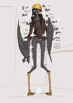3_fingers 4_toes anal_oviposition animal_genitalia anisodactyl anthro beak beak_piercing beanie bottomless breath chastity_device chastity_piercing clothed clothing dialogue dripping egg facial_piercing feathered_wings feathers feet femboy fingers furgonomic_piercing furgonomics genital_piercing genital_slit genitals hair hat headgear headwear long_legs male oviposition panting piercing pregnant pregnant_anthro pregnant_male shaking slit_chastity solo sound_effects tail tail_feathers text thick_thighs thigh_gap thin_calves thin_legs thin_thighs toes wide_hips wings chalk_outline hill_(chalk_outline) avian bird corvid corvus_(genus) crow oscine passerine absurd_res clip_studio_paint_(artwork) digital_media_(artwork) english_text hi_res