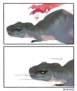 dragging_another duo feral heart_symbol lying_on_ground mostly_offscreen_character on_ground shocked sweating_profusely tired vipery-07 jurassic_park jurassic_world jurassic_world:_rebirth universal_studios dinosaur distortus_rex prehistoric_species reptile saurischian scalie theropod tyrannosaurid tyrannosauroid tyrannosaurus tyrannosaurus_rex comic hi_res female_(lore) male_(lore)