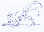 2_tails animal_genitalia animal_penis anus ass_up balls beak butt canine_genitalia canine_penis claws erection feet feral genitals jagged_beak knot looking_back male multi_tail muscular muscular_feral narrowed_eyes penis pose presenting presenting_anus presenting_balls presenting_hindquarters presenting_penis sheath simple_background smile solo tail teeth text toes toothed_beak white_background ket-dawnatsunset hellhound_(zdnoz) 2024 artist_name hi_res monochrome pen_(artwork) sketch traditional_media_(artwork)