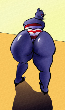 anthro big_butt butt butt_focus clothing female footwear fur high_heels looking_at_viewer looking_back looking_back_at_viewer presenting presenting_hindquarters purple_body purple_fur seductive shoes solo swimwear thick_thighs pokuyuno239 amphie_(paisleyrose103) mammal mustelid otter digital_media_(artwork) hi_res