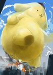 accident anthro anus belly beret city clothing cloud destruction fire hat headgear headwear macro male paws rii24 slightly_chubby solo pompompurin_(series) sanrio pompompurin_(character) canid canine canis domestic_dog mammal absurd_res hi_res