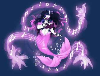 anthro bare_shoulders black_hair blue_body blue_fur bra bubble clothing female fin fur hair hand_pawpads long_hair magic magic_hands mermaid_tail musical_note musical_symbol navel open_mouth pink_body pink_hair pink_hair_tips pink_scales purple_bra purple_clothing purple_eyes purple_underwear scales seashell_bra simple_background singing small_waist solo split_form strapless_bra strapless_clothing strapless_underwear symbol transparent_background underwear white_body white_fur roxlyde aquatic canid canine canis mammal merfolk siren wolf 2026 absurd_res alpha_channel hi_res