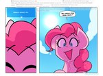 2023 after_kiss averysweatyboy blue_eyes bodily_fluids cloud comic dialogue earth_pony english_text equid equine eyes_closed female feral first_person_view friendship_is_magic fur hair hasbro horse kissing mammal my_little_pony pink_body pink_fur pink_hair pinkie_pie_(mlp) pony profanity saliva sky solo sun text