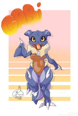 anthro female shortstack solo thick_thighs thyglia_fox nintendo pokemon gabi_(thygliafox) gabite generation_4_pokemon kobold pokemon_(species) scalie absurd_res hi_res