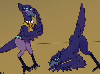 anthro ass_up beak bottomwear clothed clothing eyelashes eyewear feathers feet female gem glasses jack-o'_pose jewelry looking_at_viewer necklace nude pants peace_symbol peace_symbol_necklace pearl_(gem) pearl_necklace pose purple_body purple_bottomwear purple_clothing purple_feathers purple_pants round_glasses shirt solo sunglasses tail tail_feathers talons toes topwear winged_arms wings yellow_clothing yellow_shirt yellow_topwear rhp dreamworks the_bad_guys doom_(the_bad_guys) avian bird corvid oscine passerine absurd_res hi_res