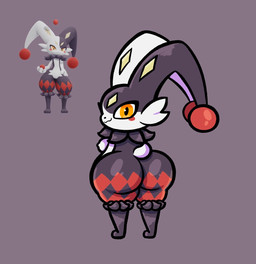 anthro big_butt black_body black_fur black_nose blush blush_stickers bottom_heavy breasts butt cheek_tuft eyelashes facial_tuft female fur grey_background looking_at_viewer looking_back looking_back_at_viewer rear_view simple_background solo thick_thighs tuft white_body white_fur wide_hips yellow_eyes stickyfan palworld pocketpair dupin_(pal) pal_(species) hi_res