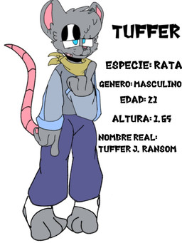 3_toes 4_fingers anthro blue_eyes bottomwear clothing feet fingers grey_body male pants scarf shirt solo tail text toes topwear wannapossums rutfer_j._randtex mammal murid murine rat rodent 3:4 model_sheet spanish_text