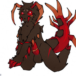 antennae_(anatomy) anthro balls brown_balls brown_body brown_fur claws erection fur genitals male on_knee penis red_body red_eyes red_penis simple_background solo white_background unknown_artist kaiju_paradise arthropod centipede crawlipede_(kaiju_paradise) gootraxian myriapod 1:1 2025 digital_drawing_(artwork) digital_media_(artwork)