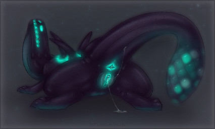 anus black_body blue_anus blue_eyes blue_vulva bodily_fluids female feral genital_fluids genitals glowing glowing_anus glowing_eyes glowing_genitalia glowing_vulva presenting quadruped raised_tail rear_view solo tail vaginal_fluid_string vaginal_fluids vulva shadarrius rain_world videocult cyan_lizard_(rain_world) lizard_(rain_world) 2026 hi_res