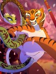 anthro anthro_on_feral anthro_penetrated anus bestiality blue_eyes bodily_fluids breasts cherry_blossom duo fangs female female/female female_on_anthro female_on_feral female_penetrated female_penetrating female_penetrating_anthro female_penetrating_female feral feral_penetrating feral_penetrating_anthro feral_penetrating_female flower genital_fluids genitals looking_at_viewer nude open_mouth penetration plant prunus_(flower) pussy red_eyes sex tail tail_fetish tail_in_pussy tail_insertion tail_play tail_sex teeth tongue vaginal vaginal_fluids vaginal_penetration yellow_sclera wugi dreamworks kung_fu_panda master_tigress master_viper felid mammal pantherine reptile scalie snake tiger viper 2020 absurd_res hi_res