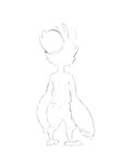 3_toes anthro arm_tuft butt cheek_tuft claws facial_tuft feathers feet hair head_feathers male monobutt ponytail rear_view short_tail simple_background solo standing tail tail_feathers tail_tuft toe_claws toes tuft white_background winged_arms wings decentfeather nintendo the_legend_of_zelda tulin_(tloz) avian rito 2024 black_and_white hi_res monochrome sketch