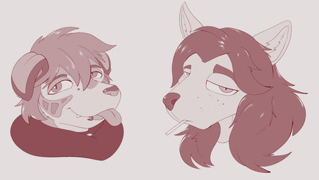 anthro bored candy clothing dessert duo facial_piercing food hair hoodie lip_piercing lollipop long_hair looking_at_viewer male piercing smile tongue tongue_out topwear brick_(pizza_tower) kingo_(dingah) canid canine canis domestic_dog mammal headshot_portrait hi_res portrait