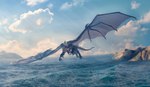 cliff cloud feral flying male sea seaside sky solo sun_rays water western kirena-kaya european_mythology mythology aetherios dragon mythological_creature mythological_scalie scalie western_dragon 2024 hi_res