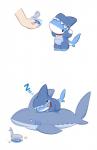 2015 ambiguous_gender anthro can clothing comic container daww disembodied_hand domestic_pet dot_eyes duo eyes_closed fish food happy human mammal marine multiple_scenes on_top on_top_of onesie pajamas plushie shark shark_plush shark_puppy simple_background sleeping solo_focus sound_effects vowelless vowelless_sound_effect vress_(artist) vress_(character) white_background young young_ambiguous young_anthro zzz