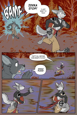 angry anthro barefoot book bottomless claws clothed clothing dialogue digitigrade duo feet female fluffy fluffy_tail magic male nipples scar scared tail tattoo teeth text tongue topless torn_clothing rick_griffin in_the_new_age the_witch_of_kurikuto ideka orodachi canid canine canis mammal wolf 2024 2:3 comic english_text hi_res