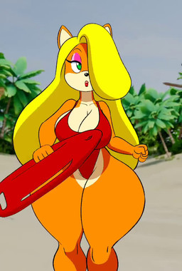 5_fingers anthro beach big_breasts blonde_hair bouncing_breasts breasts clothed clothed_anthro clothed_female clothing curvy_figure eyeshadow female female_anthro fingers fur green_eyes hair hair_over_eye huge_breasts huge_hips huge_thighs lifeguard lipstick long_hair looking_at_viewer makeup one-piece_swimsuit one_eye_obstructed orange_body orange_fur palm_tree pink_eyeshadow plant red_clothing red_lipstick red_swimwear rescue_buoy running sand sky solo swimwear thick_thighs tree voluptuous voluptuous_anthro voluptuous_female wide_hips tansau activision baywatch crash_bandicoot_(series) tawna_bandicoot bandicoot mammal marsupial 2025 animated loop no_sound short_playtime video