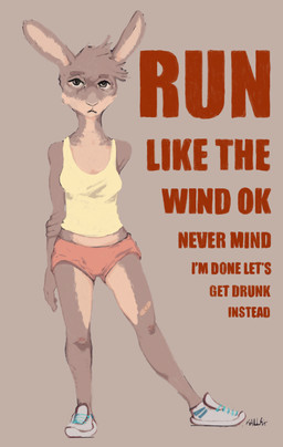 anthro athletic athletic_wear band-aid bandage bottomwear clothing female gym_bottomwear gym_shorts hands_behind_back running_shoes shirt shorts solo tank_top text topwear kallax hare lagomorph leporid mammal absurd_res english_text hi_res