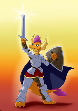 anthro armor female shield solo tail weapon dragonburn friendship_is_magic hasbro my_little_pony mythology smolder_(mlp) dragon mythological_creature mythological_scalie scalie absurd_res hi_res