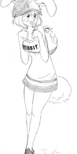 anthro backpack blush breasts clothing dress female hair hat headgear headwear open_mouth solo text heireau one_piece carrot_(one_piece) lagomorph leporid mammal minkmen_(one_piece) rabbit black_and_white english_text monochrome