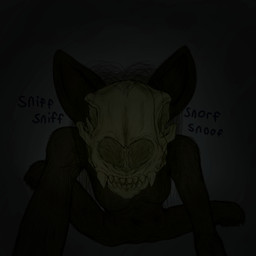 anthro biped bone breasts creepy dark_body eyeless female first_person_view fish_eye_view hunched_over hunching invisible_legs looking_at_viewer night nude skeletal skull skull_head slim small_breasts sniffing solo standing_over_viewer stringy_hair teeth text axentooth cricket_(axentooth) sleep_paralysis_demon 1:1 hi_res