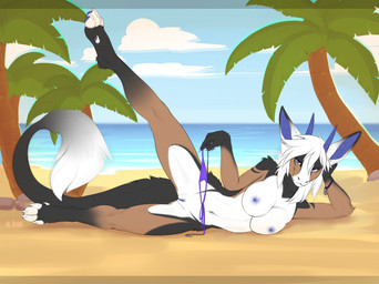 anthro areola beach biped breasts claws clothing cloud feet female fingers fur genitals horn looking_at_viewer navel nipples nude nude_anthro nude_female outside plant sand sea sky smile solo spread_legs spreading tail toes tree vulva water by_dream mythology dragon mythological_creature mythological_scalie scalie 2025 digital_drawing_(artwork) digital_media_(artwork) hi_res