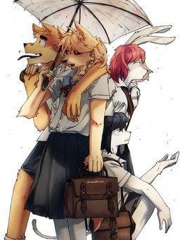 badge black_hair black_sclera blonde_hair bob_cut bottomwear bow_ribbon braided_hair clothing eyebrows female glowing glowing_eyes group hair kide_hiroshin_(animation_5) kimura_saikou_(animation_5) male pink_hair ponytail rain_drops raining school_bag school_uniform shorts shou_tenrajuma_(animation_5) skirt student thick_eyebrows tongue tongue_out transparent_umbrella umbrella uniform animation_5 maniac_maddder_(animation_5) canid canine canis domestic_cat domestic_dog felid feline felis lagomorph leporid mammal rabbit wolf 3:4 hi_res