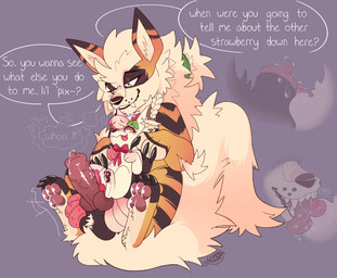 animal_genitalia animal_penis balls big_penis big_tail bodily_fluids canine_genitalia canine_penis claws dialogue duo erection fangs fellatio feral feral_on_feral fluffy fluffy_tail frottage genital_fluids genitals green_eyes huge_penis knot knotted_penis larger_feral larger_male lipsticking male male/male male_feral multi_tail oral pawpads penile penis penis_size_difference penises_touching precum sex size_difference smaller_feral smaller_male smile speech_bubble tail teeth text tongue tongue_out vein veiny_penis lemonmenace nintendo pokemon arcanine canid canine generation_1_pokemon mammal pokemon_(species) vulpix english_text hi_res