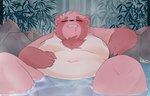 anthro bathing bodily_fluids drooling eyes_closed humanoid_hands kemono male moobs nipples outside overweight overweight_anthro overweight_male saliva solo water l4zily canid canine mammal raccoon_dog tanuki 14:9 2020 hi_res