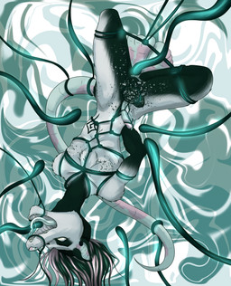 anal anthro balls bdsm blind bodily_fluids bondage bound butt disability erection fur genital_fluids genitals green_body green_fur hair humanoid_genitalia humanoid_penis male multicolored_hair nude oral penis plant precum solo tentacles vines white_body white_fur angelohoshi american_opossum mammal marsupial virginia_opossum absurd_res hi_res