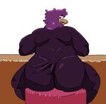 anthro beak big_butt butt eyewear furniture glasses hair huge_butt looking_at_viewer looking_back male nude open_mouth overweight overweight_male purple_body rear_view simple_background solo stool tail thick_thighs wide_hips yellow_eyes virgobiologist virgo_(virgobiologist) avian bird colored digital_drawing_(artwork) digital_media_(artwork) portrait shaded