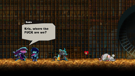 anthro cage clothed clothing dialogue female gloves group hair handwear heart_symbol humor inside male parody profanity purple_hair screencap screencap_background speech_bubble text ellisbros deltarune kris_where_are_we mad_rat_dead nippon_ichi_software undertale_(series) heart_(mad_rat_dead) kris_dreemurr mad_rat_(mad_rat_dead) susie_(deltarune) dinosaur heart_creature human mammal murid murine organ_creature prehistoric_species rat reptile rodent scalie 16:9 2021 english_text meme widescreen