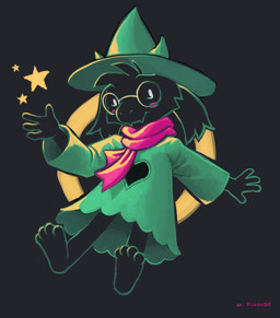4_fingers 4_toes ambiguous_gender barefoot black_body black_fur blush clothed clothing eyewear fangs feet fingers floppy_ears fur glasses horn looking_at_viewer scarf simple_background solo star teeth toes foxmode deltarune undertale_(series) ralsei bovid caprine darkner goat mammal 2018 digital_media_(artwork)