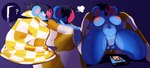 anthro areola balls bedding big_breasts big_ears black_hair blanket blue_background blue_body blue_fur blush bodily_fluids breasts brown_body brown_fur butt butt_from_the_front cellphone checkered checkered_blanket clitoris clothing covering covering_self dark_lighting door dripping dripping_pussy electronics erection eye_bags facial_piercing female front_view fur genital_fluids genitals hair hair_over_eyes highlights_(coloring) humanoid_genitalia humanoid_penis image_bubble kneeling looking_at_object looking_at_phone looking_back looking_down male multicolored_body multiple_poses nipples nose_piercing nude open_door penis phone piercing pink_hair pose presenting presenting_breasts presenting_penis presenting_vulva purple_background question_mark side_view sigh sighing simple_background slightly_chubby smartphone solo tan_body tan_fur thick_thighs two_tone_body undressing undressing_self vaginal_fluids vulva kureto cowrie_(kureto) koala lagomorph leporid mammal marsupial rabbit vombatiform absurd_res comic digital_media_(artwork) hi_res one_page_comic
