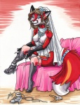 anthro blue_eyes breasts bridal_lingerie bride clothing dress female foxybride fur hair honeymoon lingerie nipples red_body red_fur solo tail undressing wedding_dress white_body white_fur wife sonitweek canid canine fox mammal foxy_(disambiguation)