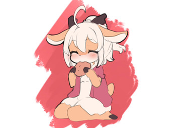 ahoge anthro antlers blush clothing cookie eating female food hair happy hooves horn loli simple_background sitting solo tail white_background white_hair young nyankone rue_(nyankone) deer mammal animated hi_res no_sound short_playtime