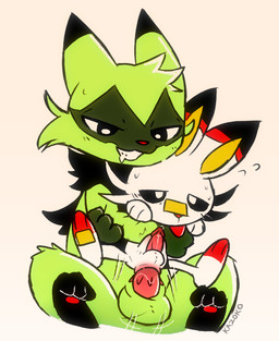 3_fingers 3_toes abdominal_bulge anal anal_penetration animal_genitalia animal_penis anthro anthro_on_anthro anus ball_size_difference balls band-aid band-aid_on_face bandage bandage_on_face belly blush bodily_fluids butt chair_position chokehold dipstick_ears dripping drooling duo ear_markings facial_markings feet feline_genitalia feline_penis fingers from_behind_position fur genital_fluids genitals gloves_(marking) green_body green_fur head_markings headlock holding_arm hug hugging_another hugging_from_behind humanoid_genitalia humanoid_penis looking_pleasured male male/male male_penetrated male_penetrating male_penetrating_male markings mask_(marking) motion_lines multicolored_ears on_lap pawpads paws penetration penile_spines penis pink_penis precum precum_drip red_body red_fur red_nose red_penis saliva scarf sex sitting sitting_on_lap size_difference spread_legs spreading sweat teeth toes tongue tongue_out tuft whiskers white_body white_fur conditional_dnp kazoko_(artist) nintendo pokemon domestic_cat felid feline felis floragato generation_8_pokemon generation_9_pokemon lagomorph leporid mammal pokemon_(species) rabbit scorbunny