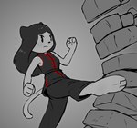 3_toes alternate_universe anthro blush breasts feet female fist frown hair kick long_hair martial_arts martial_arts_uniform rock soles solo sportswear toes e254e domestic_cat felid feline felis mammal hi_res adult_(lore)