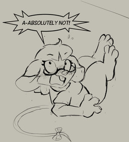 3_toes anthro blush blush_lines bottomless bottomless_anthro bottomless_female bow_ribbon clothed clothing dialogue eyelashes eyewear feet female flushed flushed_face glasses looking_back shirt solo speech_bubble stuttering text toes topwear turning_head wearing_glasses yelling muhny edie_(muhny) mammal mouse murid murine rodent english_text sketch