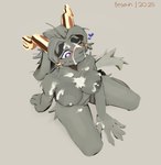 anthro antlers big_breasts biped blue_eyes blush bodily_fluids breasts cum cum_covered cum_on_body cum_on_breasts cum_on_face cum_on_hand dark_nipples eyebrows eyelashes female fur genital_fluids grey_body grey_fur hair hands_on_ground heart_symbol high-angle_view horn kneeling long_ears looking_pleasured messy monotone_body monotone_fur nude solo tail tears tears_of_pleasure thick_eyebrows thetesan pseudoregalia sybil_(pseudoregalia) bovid caprine goat jackalope lagomorph leporid mammal rabbit absurd_res hi_res