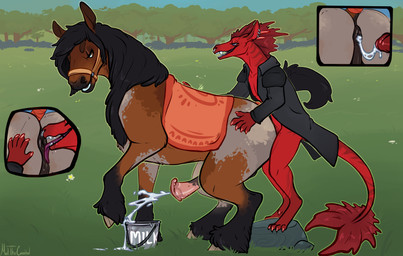 anal anal_orgasm anal_penetration animal_genitalia animal_penis anthro anthro_on_feral anthro_penetrating anthro_penetrating_feral anus bestiality black_body black_fur black_hair bodily_fluids bottomless bottomless_anthro bottomless_male brown_body brown_fur close-up clothed clothing cum cum_from_ass cum_in_ass cum_inside cum_while_penetrated cumshot cutaway duo ear_piercing ear_ring ejaculation equine_genitalia equine_penis erection eyes_closed facial_piercing feathering feral feral_penetrated fur genital_fluids genitals grass grey_body grey_fur grey_penis hair halter hands-free height_assist hooves humanoid_genitalia humanoid_penis larger_feral larger_male larger_penetrated leaking_cum male male/male male_anthro male_feral male_penetrated male_penetrating male_penetrating_male male_rimming_male mane mottled mottled_genitalia mottled_penis mount/rider_relations nose_piercing nose_ring open_mouth open_smile oral orgasm outside penetration penile penile_penetration penis penis_in_ass piercing pink_penis plant raised_tail red_body red_penis rimming ring_piercing sex side_view size_difference smaller_anthro smaller_male smile standing striped_body stripes tail teeth tongue tongue_out tree meldritchhorror mythology aurreth mundrass_(foxdragon) dragon equid equine horse mammal mythological_creature mythological_scalie scalie 2018 hi_res