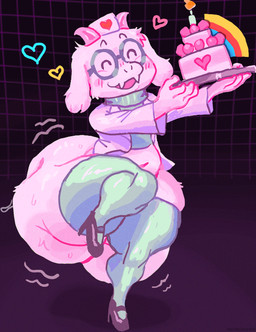 2_horns 4_fingers anthro belly big_butt biped black_clothing black_footwear black_shoes blush bodily_fluids bottom_heavy butt butt_tuft cake candle clothed clothing crop_top cropped_sweater dessert dripping eyebrows eyes_closed eyewear fangs feet femboy fingers floppy_ears food footwear fur glasses glistening glistening_butt green_clothing green_eyewear green_legwear green_stockings green_topwear hat head_tuft headgear headwear heart_symbol high_heels holding_tray horn huge_butt huge_thighs hyper hyper_butt hyper_thighs ineffective_clothing legwear male motion_lines navel nurse_clothing nurse_headwear on_one_leg open_mouth open_smile pantsless pink_horn plantigrade purple_background rainbow raised_eyebrows round_glasses shirt shoes simple_background smile solo standing stockings sweat sweatdrop sweater sweaty_butt teeth thick_thighs three-quarter_view topwear tuft turtleneck white_body white_clothing white_fur white_headwear white_topwear wide_hips conditional_dnp holidaydipstick deltarune undertale_(series) ralsei bovid caprine darkner goat mammal 2025 digital_media_(artwork) english_description full-length_portrait hi_res portrait shaded watermark