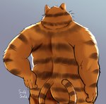 anthro butt fur male mature_male nude onomatopoeia orange_body orange_fur overweight overweight_male rear_view scratching scratching_butt simple_background solo sound_effects stocky striped_body striped_fur stripes tail text whiskers warmbrr garfield_(series) sony_corporation sony_pictures the_garfield_movie_(2024) vic_(garfield) domestic_cat felid feline felis mammal 2023 english_text hi_res portrait three-quarter_portrait