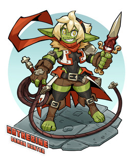 1_eye 5_fingers 5_toes accessory armband armor belt blonde_hair bodysuit boots bottomwear clothed clothing dagger feet female fingerless_gloves fingers footwear gloves green_body green_skin hair hair_accessory hairband handwear holding_object holding_weapon humanoid_pointy_ears legwear melee_weapon not_furry pauldron pointy_ears red_eyes scarf sharp_teeth shoes short_hair shorts skinsuit smile solo standing stockings teeth tight_clothing toeless_boots toeless_footwear toes topwear vest weapon whip yellow_eyes ceehaz catherine_(ceehaz) animate_inanimate goblin humanoid living_melee_weapon living_weapon 2023 5:6 absurd_res hi_res